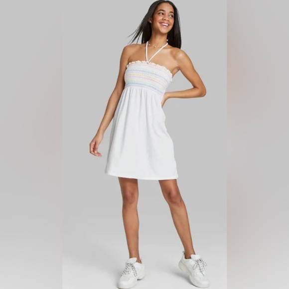 wild fable Dresses & Skirts - Wild Fable Strapless Cover Up Dress Rainbow White Medium Beach Cotton Blend